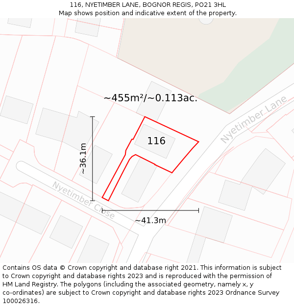 116, NYETIMBER LANE, BOGNOR REGIS, PO21 3HL: Plot and title map