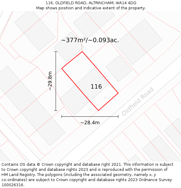 116, OLDFIELD ROAD, ALTRINCHAM, WA14 4DG: Plot and title map