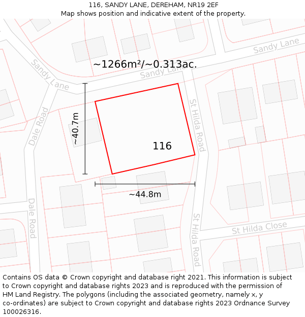 116, SANDY LANE, DEREHAM, NR19 2EF: Plot and title map