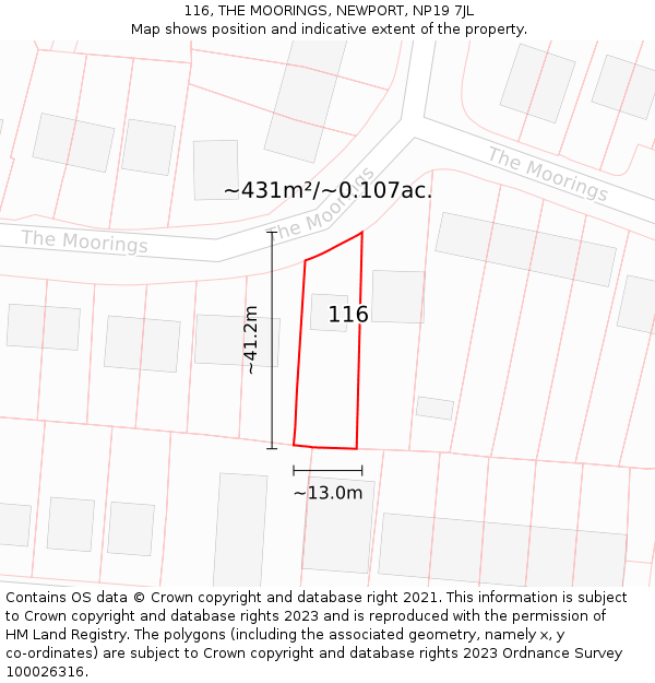 116, THE MOORINGS, NEWPORT, NP19 7JL: Plot and title map
