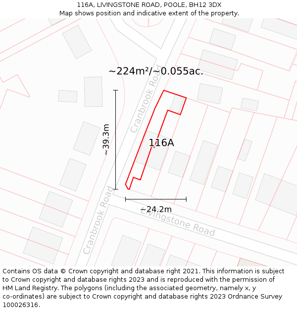 116A, LIVINGSTONE ROAD, POOLE, BH12 3DX: Plot and title map