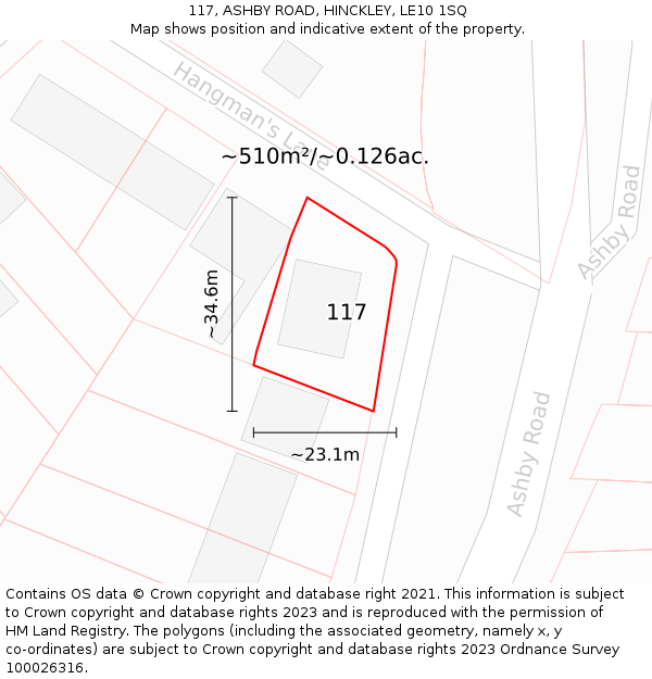 117, ASHBY ROAD, HINCKLEY, LE10 1SQ: Plot and title map