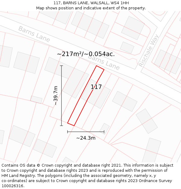 117, BARNS LANE, WALSALL, WS4 1HH: Plot and title map