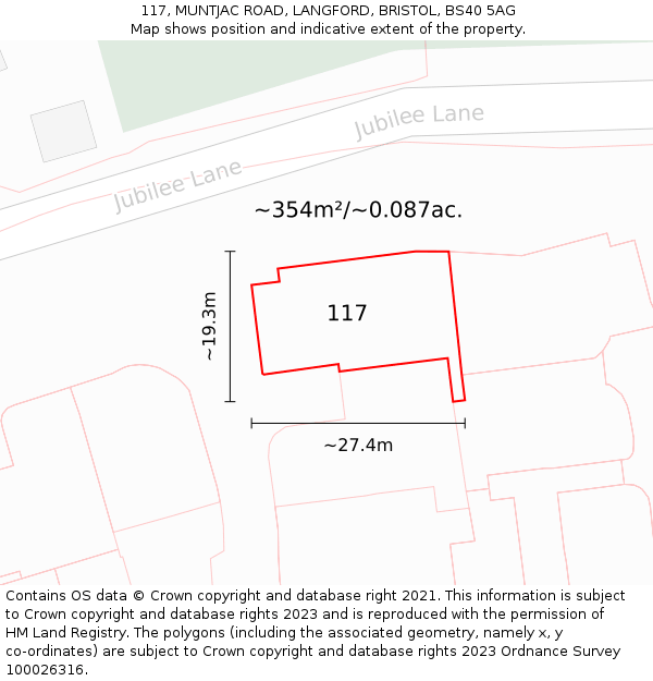 117, MUNTJAC ROAD, LANGFORD, BRISTOL, BS40 5AG: Plot and title map