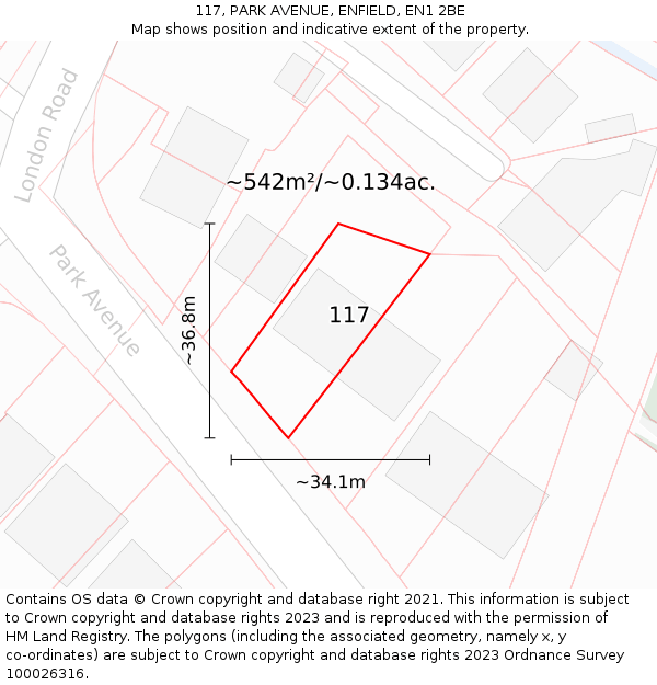 117, PARK AVENUE, ENFIELD, EN1 2BE: Plot and title map