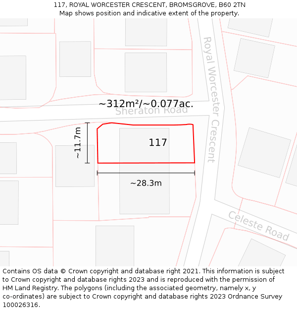 117, ROYAL WORCESTER CRESCENT, BROMSGROVE, B60 2TN: Plot and title map