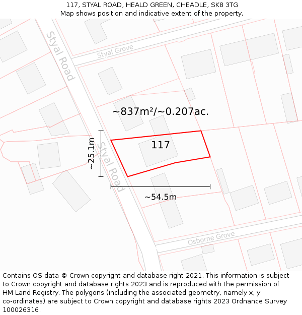 117, STYAL ROAD, HEALD GREEN, CHEADLE, SK8 3TG: Plot and title map