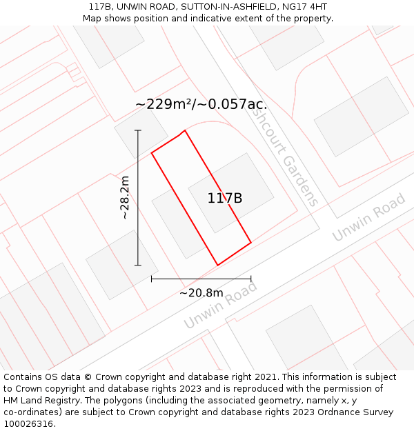 117B, UNWIN ROAD, SUTTON-IN-ASHFIELD, NG17 4HT: Plot and title map