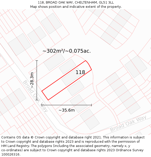 118, BROAD OAK WAY, CHELTENHAM, GL51 3LL: Plot and title map