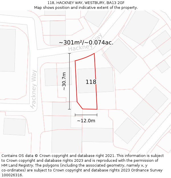 118, HACKNEY WAY, WESTBURY, BA13 2GF: Plot and title map