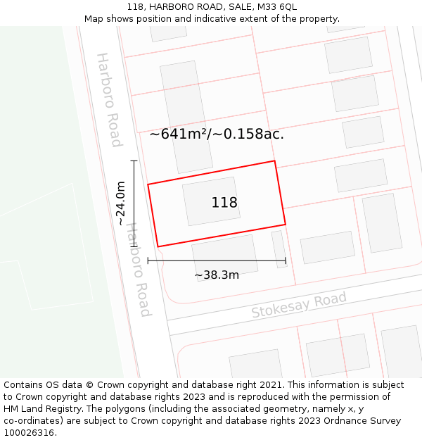 118, HARBORO ROAD, SALE, M33 6QL: Plot and title map