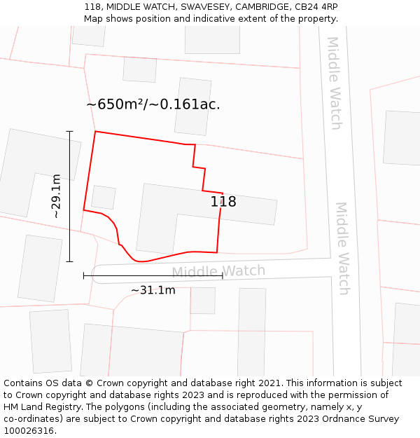 118, MIDDLE WATCH, SWAVESEY, CAMBRIDGE, CB24 4RP: Plot and title map