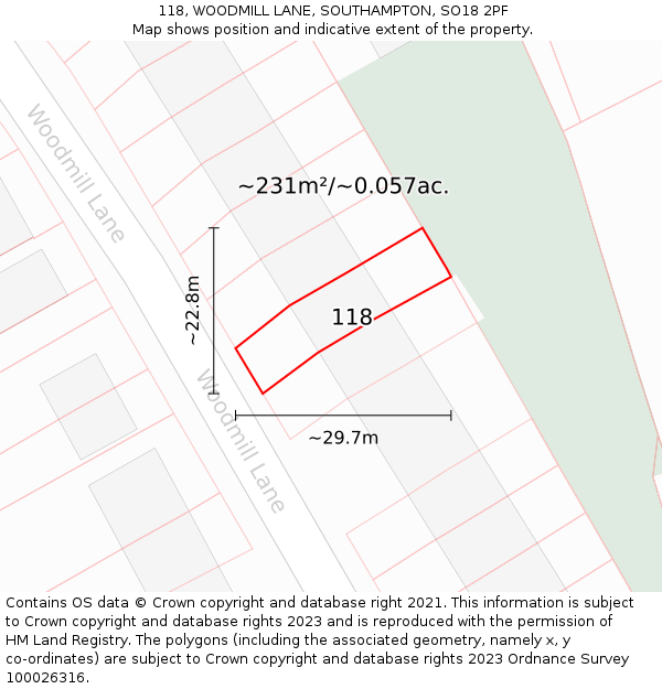 118, WOODMILL LANE, SOUTHAMPTON, SO18 2PF: Plot and title map