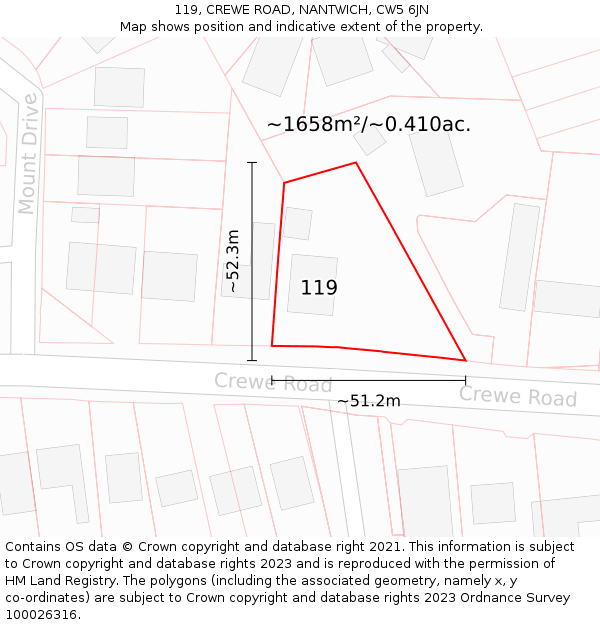 119, CREWE ROAD, NANTWICH, CW5 6JN: Plot and title map