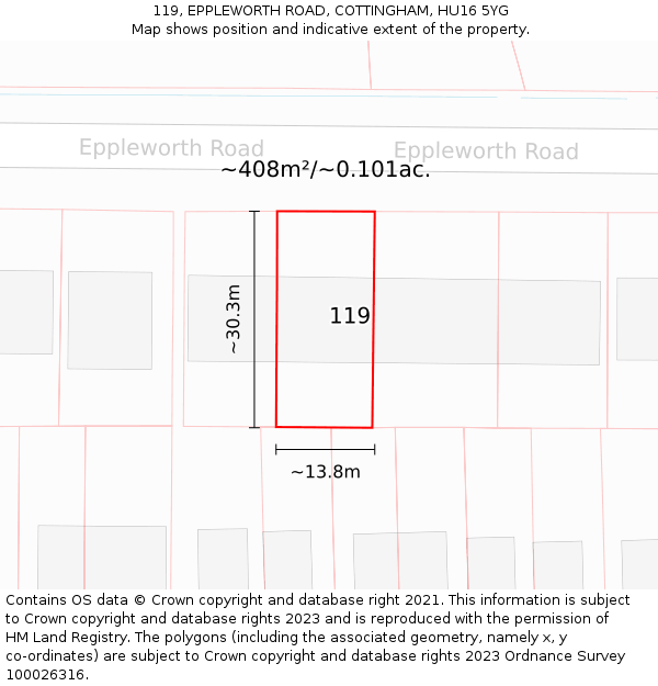 119, EPPLEWORTH ROAD, COTTINGHAM, HU16 5YG: Plot and title map