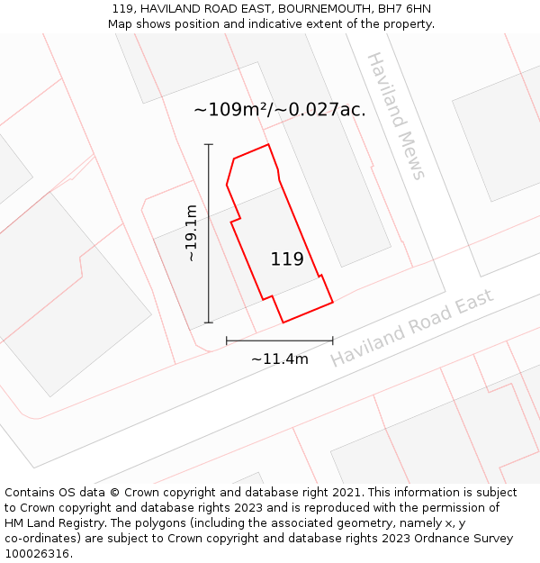 119, HAVILAND ROAD EAST, BOURNEMOUTH, BH7 6HN: Plot and title map