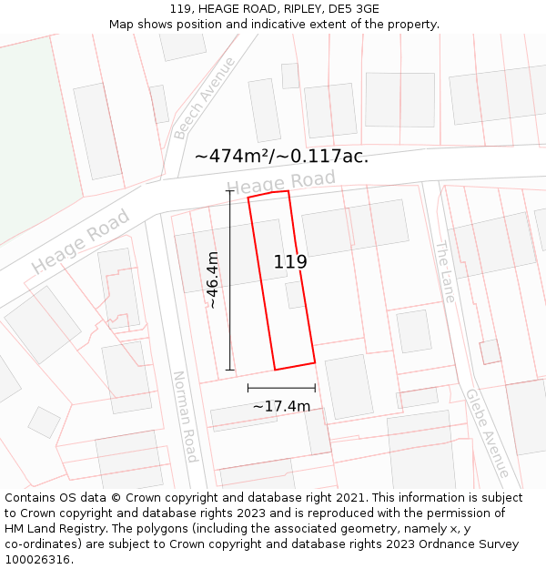 119, HEAGE ROAD, RIPLEY, DE5 3GE: Plot and title map