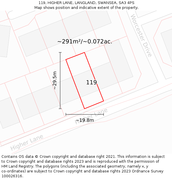 119, HIGHER LANE, LANGLAND, SWANSEA, SA3 4PS: Plot and title map