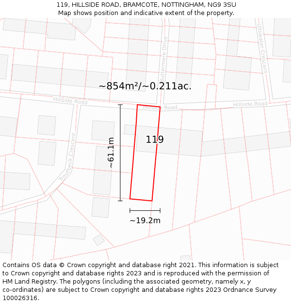 119, HILLSIDE ROAD, BRAMCOTE, NOTTINGHAM, NG9 3SU: Plot and title map