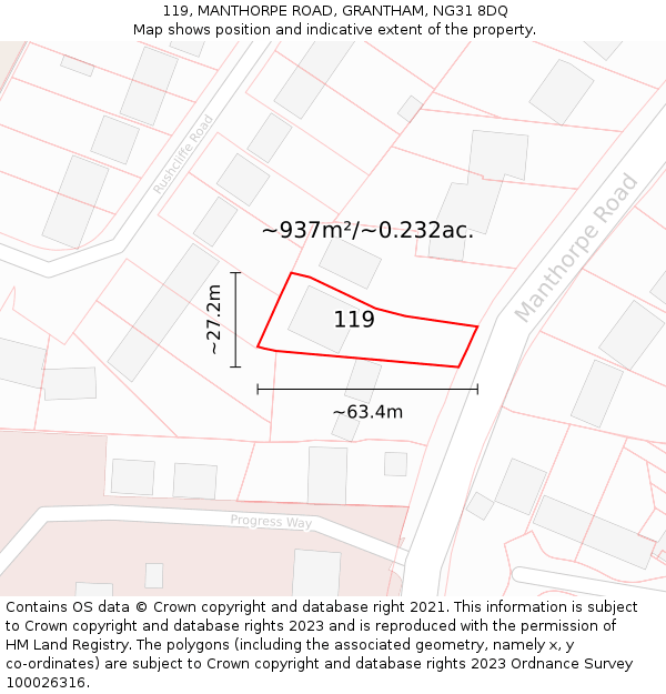 119, MANTHORPE ROAD, GRANTHAM, NG31 8DQ: Plot and title map