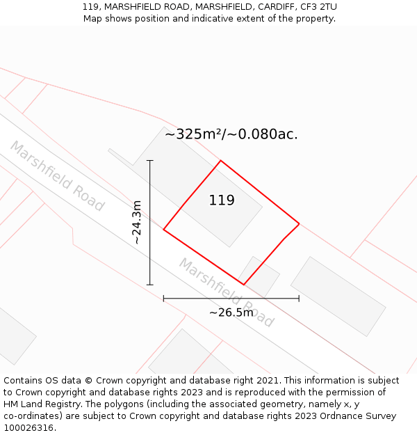 119, MARSHFIELD ROAD, MARSHFIELD, CARDIFF, CF3 2TU: Plot and title map