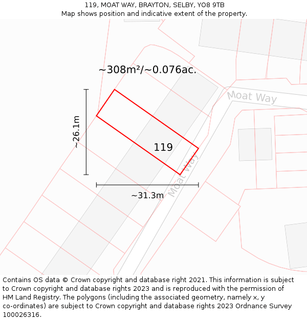 119, MOAT WAY, BRAYTON, SELBY, YO8 9TB: Plot and title map