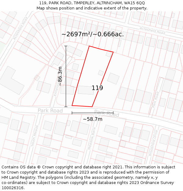 119, PARK ROAD, TIMPERLEY, ALTRINCHAM, WA15 6QQ: Plot and title map