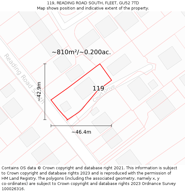 119, READING ROAD SOUTH, FLEET, GU52 7TD: Plot and title map