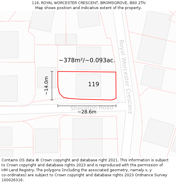 119, ROYAL WORCESTER CRESCENT, BROMSGROVE, B60 2TN: Plot and title map