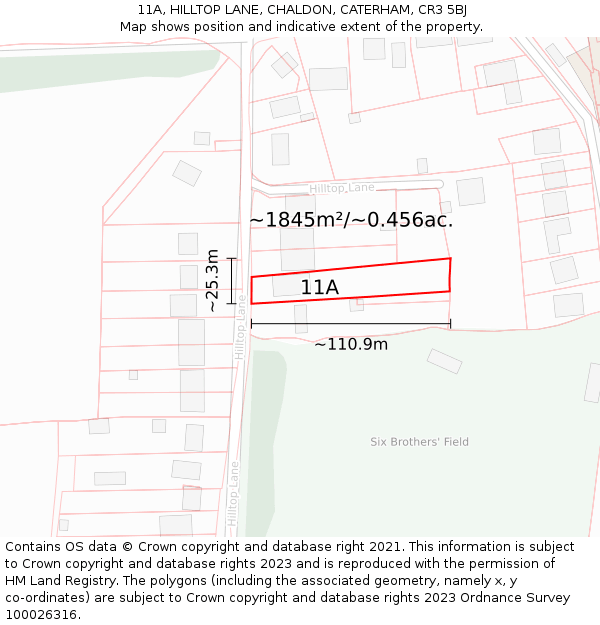 11A, HILLTOP LANE, CHALDON, CATERHAM, CR3 5BJ: Plot and title map