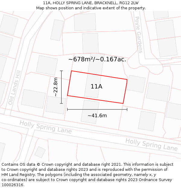 11A, HOLLY SPRING LANE, BRACKNELL, RG12 2LW: Plot and title map