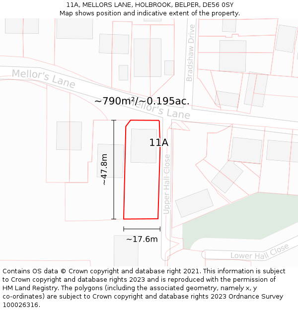 11A, MELLORS LANE, HOLBROOK, BELPER, DE56 0SY: Plot and title map