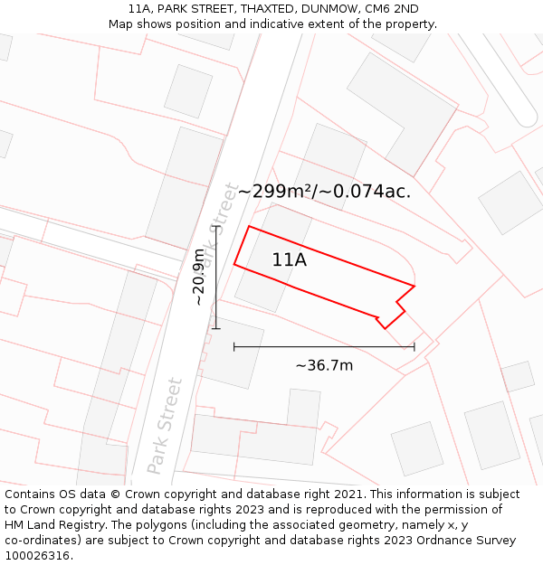 11A, PARK STREET, THAXTED, DUNMOW, CM6 2ND: Plot and title map