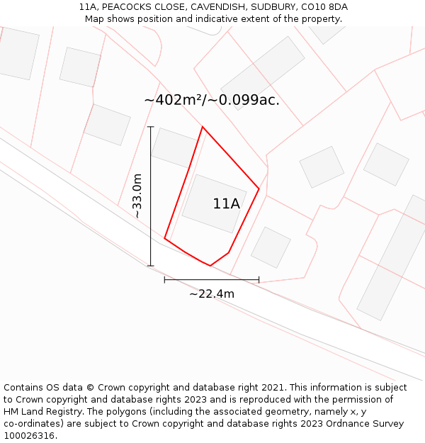 11A, PEACOCKS CLOSE, CAVENDISH, SUDBURY, CO10 8DA: Plot and title map