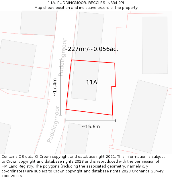 11A, PUDDINGMOOR, BECCLES, NR34 9PL: Plot and title map