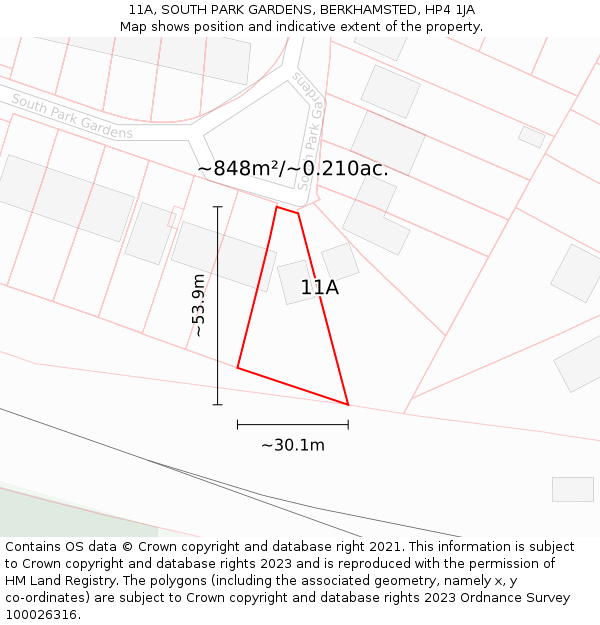 11A, SOUTH PARK GARDENS, BERKHAMSTED, HP4 1JA: Plot and title map