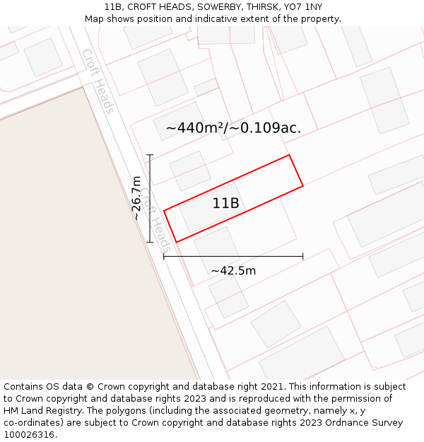 11B, CROFT HEADS, SOWERBY, THIRSK, YO7 1NY: Plot and title map