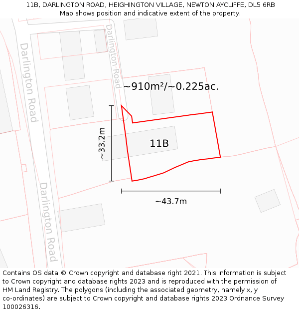 11B, DARLINGTON ROAD, HEIGHINGTON VILLAGE, NEWTON AYCLIFFE, DL5 6RB: Plot and title map