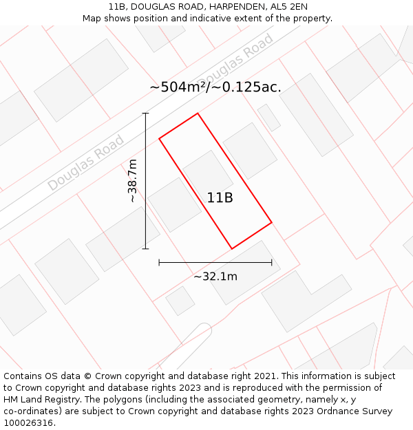 11B, DOUGLAS ROAD, HARPENDEN, AL5 2EN: Plot and title map