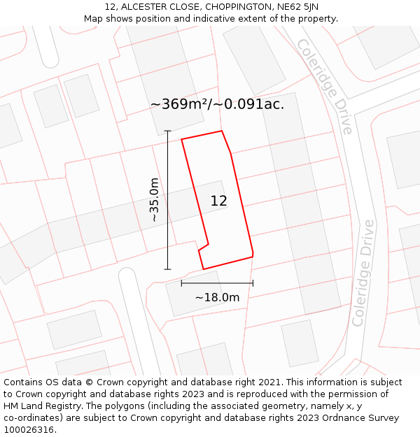 12, ALCESTER CLOSE, CHOPPINGTON, NE62 5JN: Plot and title map