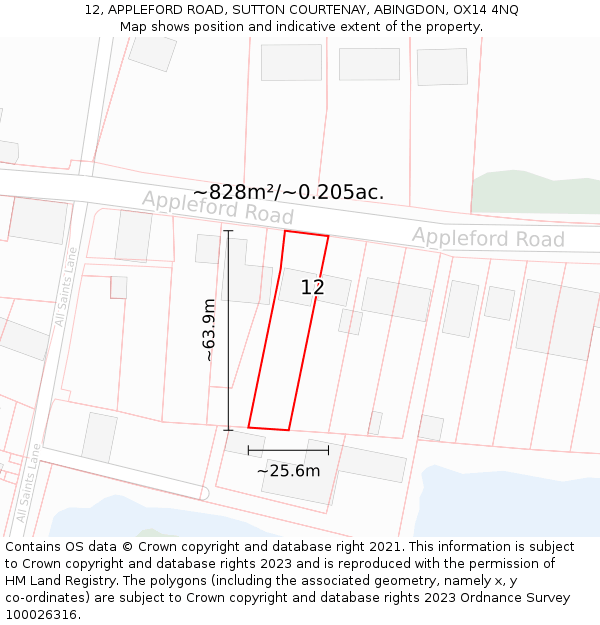 12, APPLEFORD ROAD, SUTTON COURTENAY, ABINGDON, OX14 4NQ: Plot and title map