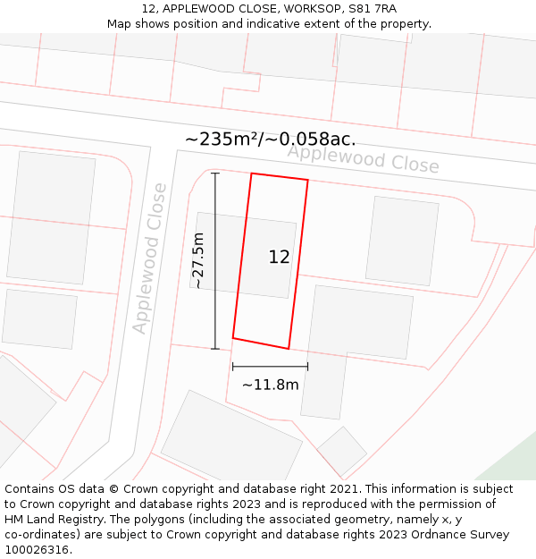 12, APPLEWOOD CLOSE, WORKSOP, S81 7RA: Plot and title map