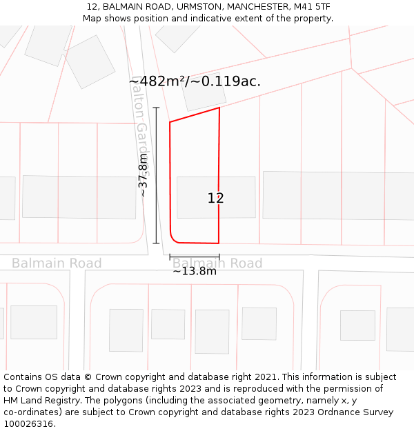 12, BALMAIN ROAD, URMSTON, MANCHESTER, M41 5TF: Plot and title map