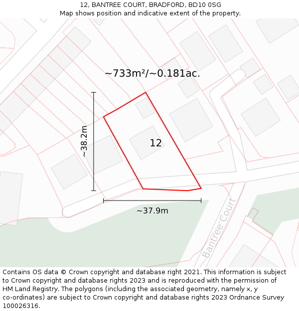 12, BANTREE COURT, BRADFORD, BD10 0SG: Plot and title map