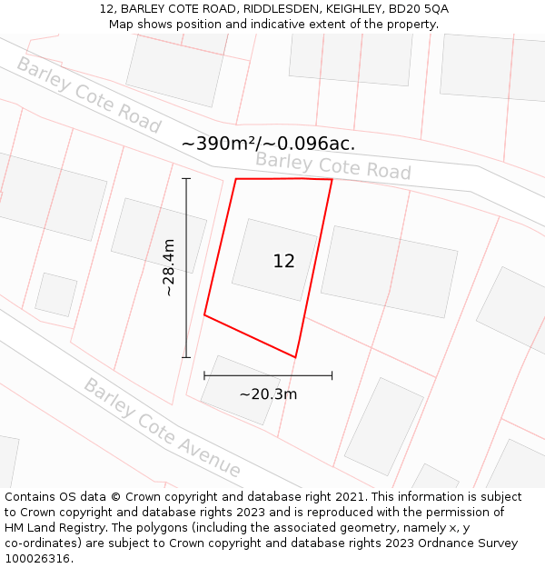 12, BARLEY COTE ROAD, RIDDLESDEN, KEIGHLEY, BD20 5QA: Plot and title map