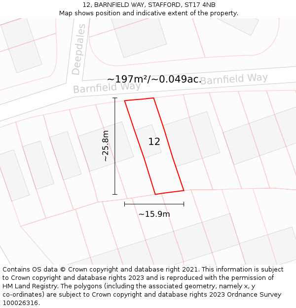 12, BARNFIELD WAY, STAFFORD, ST17 4NB: Plot and title map