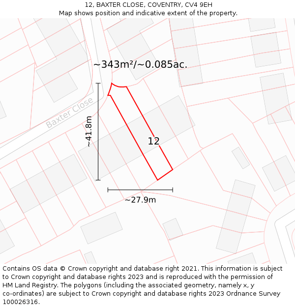 12, BAXTER CLOSE, COVENTRY, CV4 9EH: Plot and title map