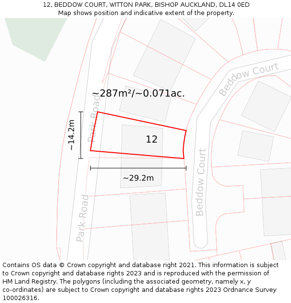 12, BEDDOW COURT, WITTON PARK, BISHOP AUCKLAND, DL14 0ED: Plot and title map