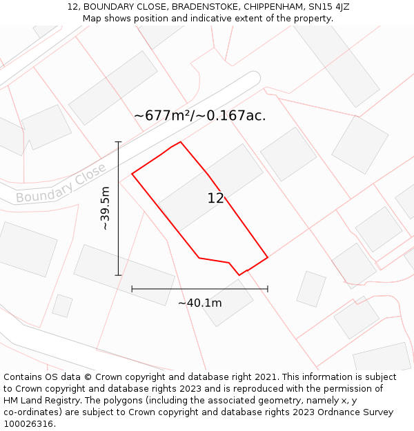 12, BOUNDARY CLOSE, BRADENSTOKE, CHIPPENHAM, SN15 4JZ: Plot and title map