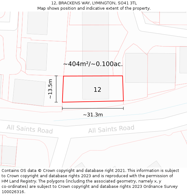 12, BRACKENS WAY, LYMINGTON, SO41 3TL: Plot and title map